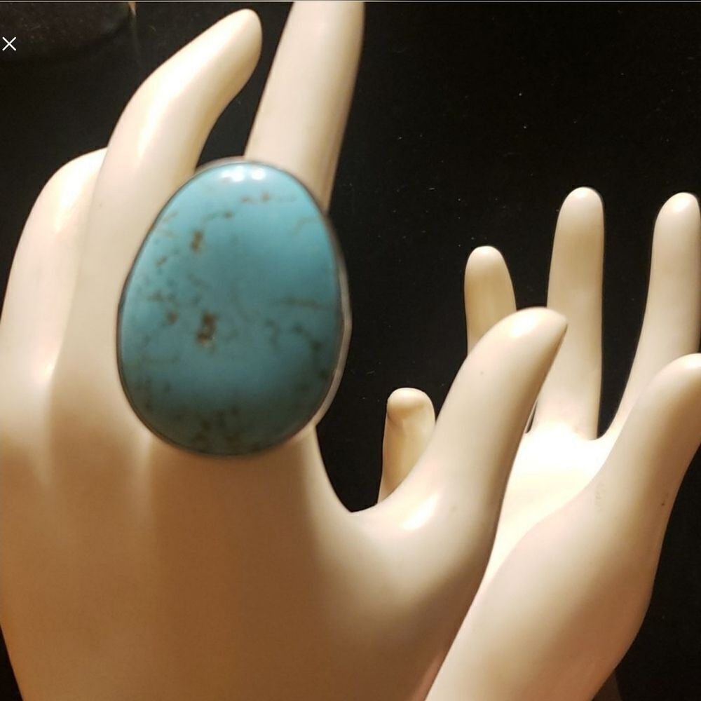 VNTG Turquoise Silvertone Adjustable Cocktail Ring